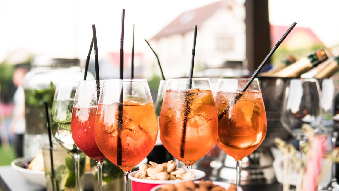 aperol spritz close-up. Summer party coctails